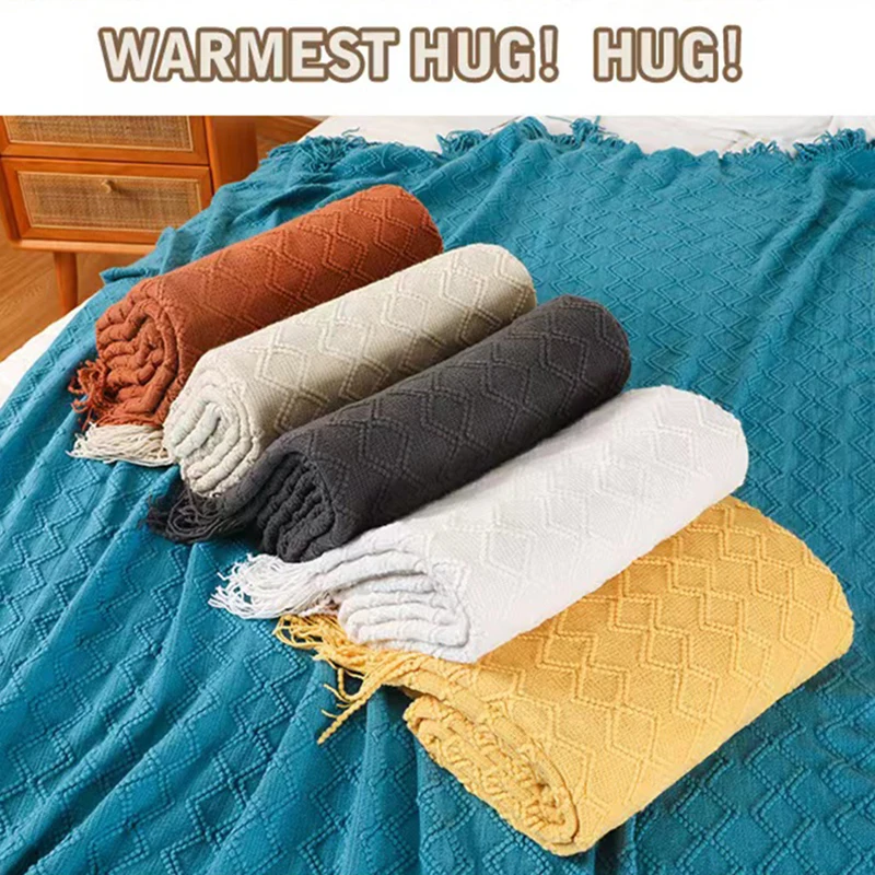 Bedspread Bed Sofa Cover Home Textile SuppliesKnit Blanket Grey Nordic Waffle Plaid Sofa Throw Blankets Office Travel Tapestry