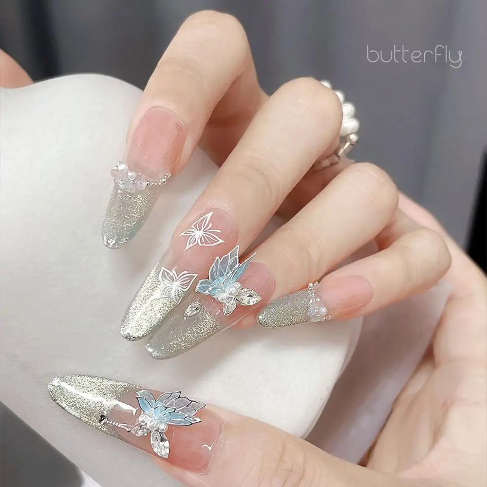 5 pezzi 3D doppio strato zircone farfalla pendenti per unghie con perle gemme farfalle ad ala sottile decorazione per unghie unghie di lusso parte