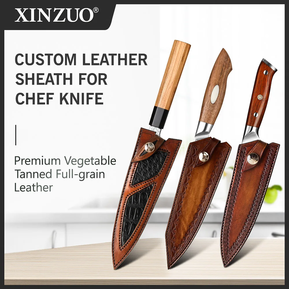 XINZUO Leather Sheath Leather Sheath Premium Vegetable Tanned Full-grain Leather Knife Cover for XINZUO Chef knife