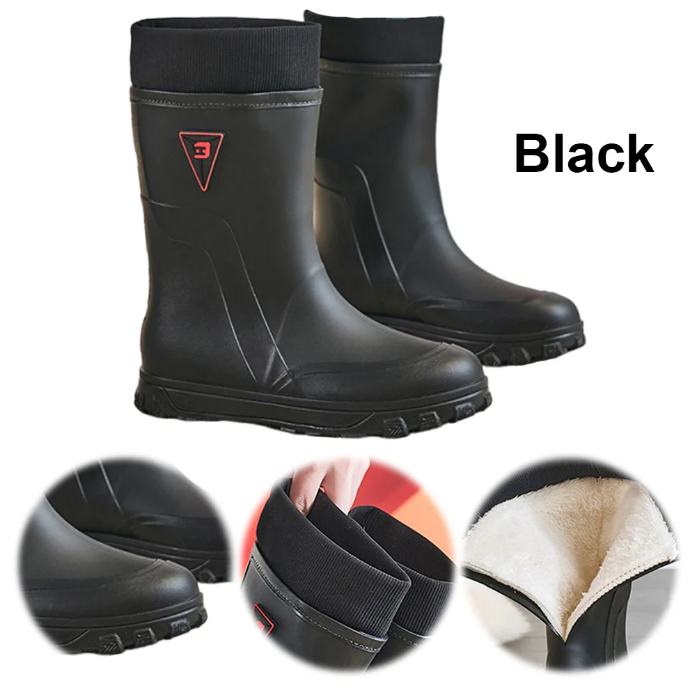 Men's Rain Boots Mid-Calf Garden Boots Insulated Ankle Rain Boots Work Boots for Fishing Gardening Outdoor