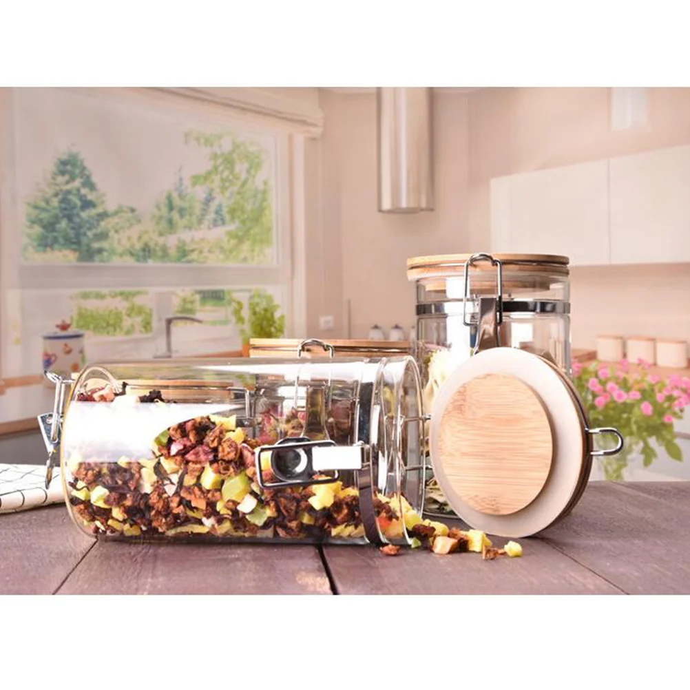 

1140Ml Glass Food Storage Jar with Metal Lock Bamboo Lid Sealed Container for Dry Food Tea Coffee Sugar Salt Jar