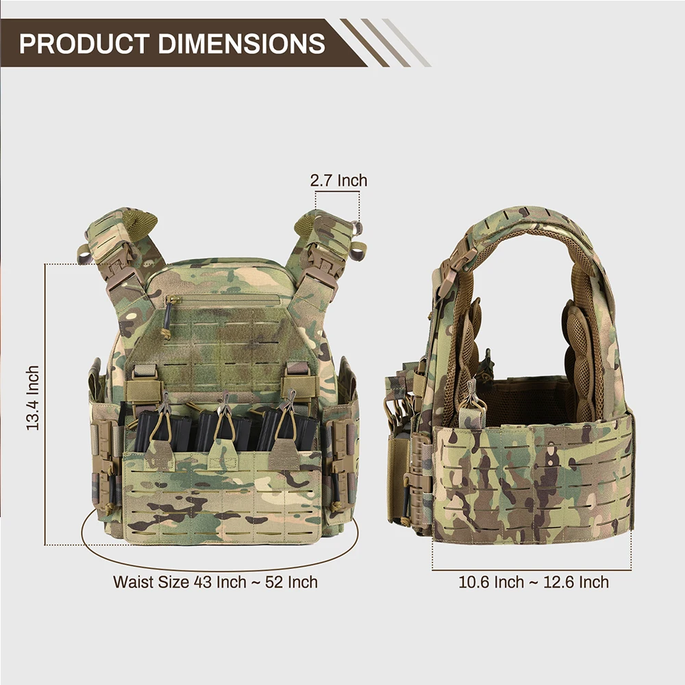 Tactical Plate Carrier Lightweight Protection Vest Features Laser-cut , Quick-release Egress System Military Airsoft Training