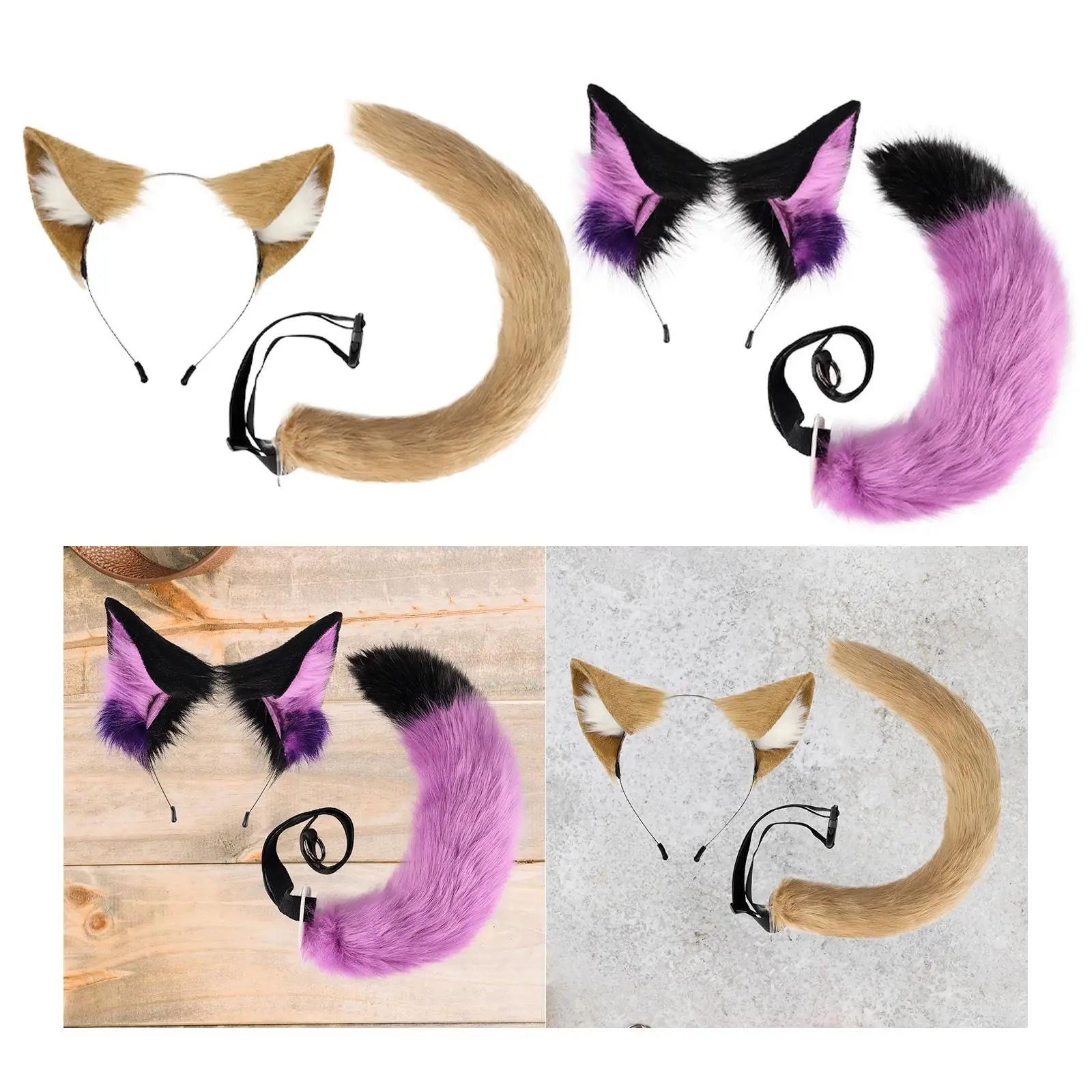 동물의 귀와 꼬리 세트 코스프레 어린이 성인 조정 가능한 선물 동물의 귀 머리 후프 성능 파티 역할 놀이 생일 파티
