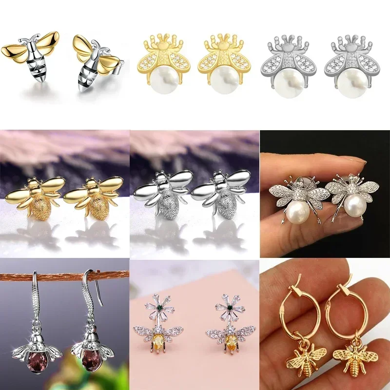 Attend The Banquet with Zircon Inlaid Dynamic Bee Earrings, Trendy and Niche Design, Fashionable Accessories