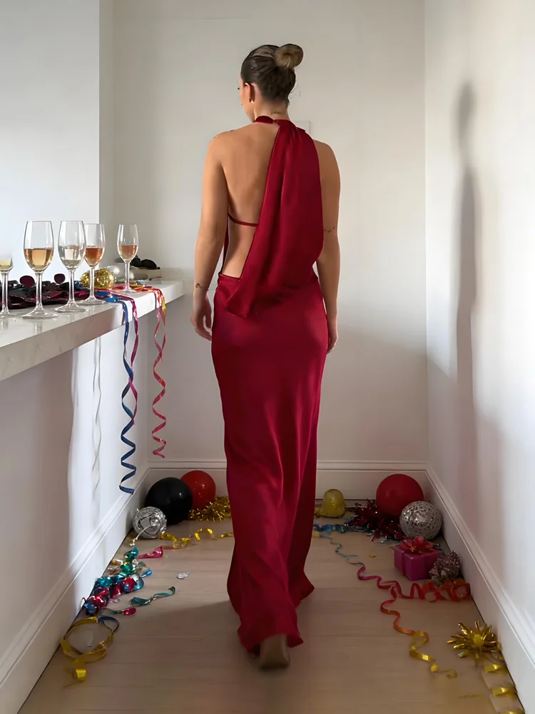 Tossy Fashion Satin Spring Long Dress For Women Backless Slim Patchwork Solid Elegant Party Dress Clothes Female Maxi Dress 2026