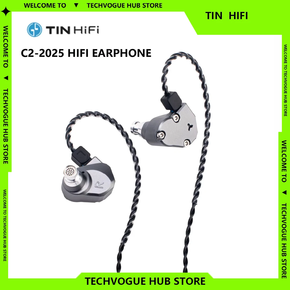 

TINHIFI C2 Wired Earphone 2025 in Ear Monitor 10MM PU+LCP Drive HiFi Earphone Detachable 2Pin HD Microphone Cable Music IEM Gift