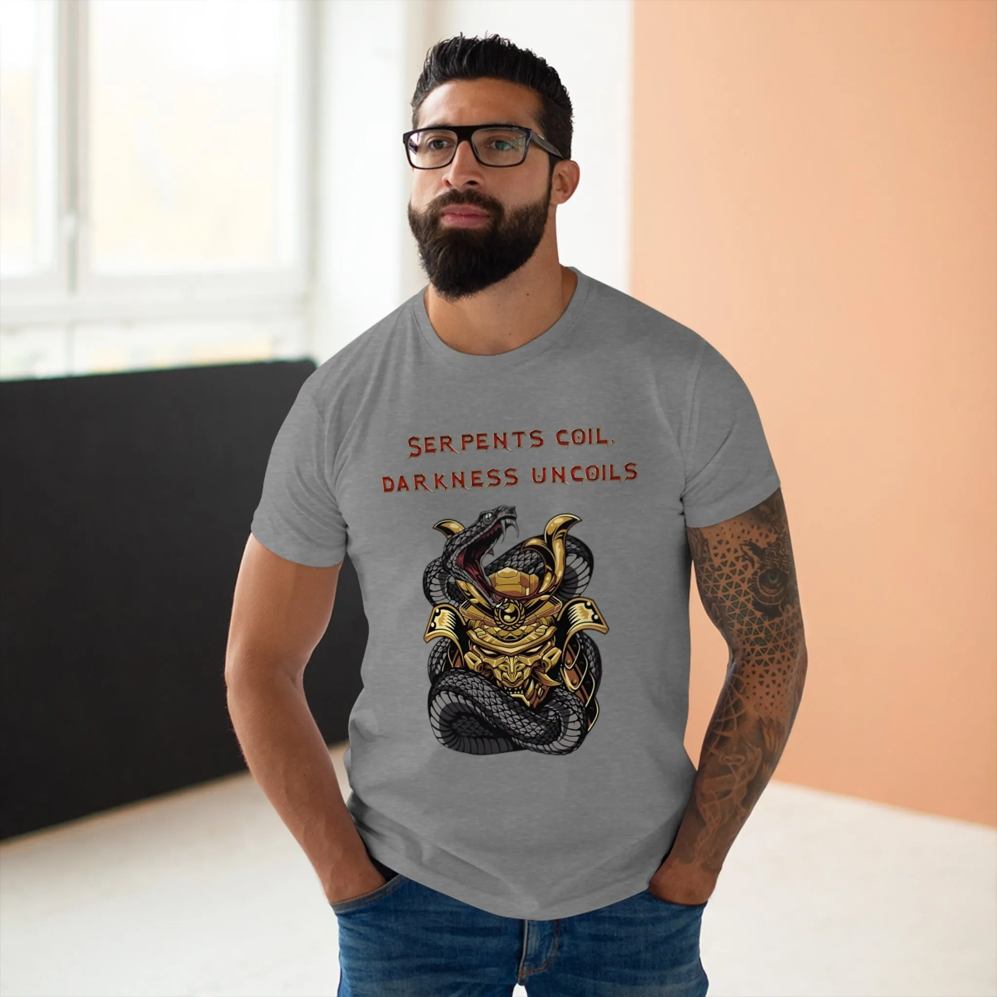 Snake Themed Men'S T Shirt Gothic Serpents Coil Darkness Uncoils Striking Visuals With Fangs Armor Tongue Perfect For Him