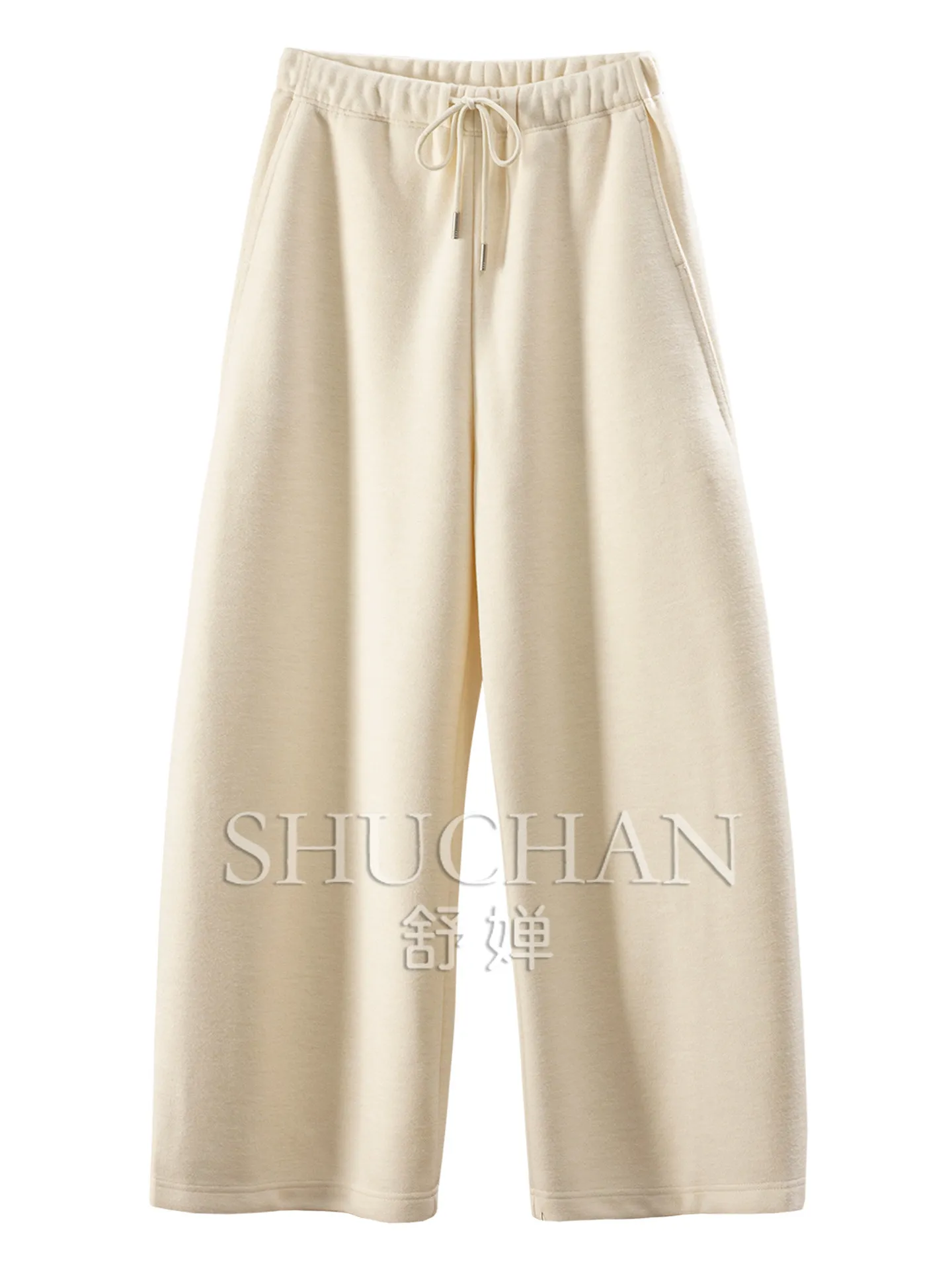 Winter Thick Pants Women 740g Soft Drape with Wool Vertical Cut Sickle Banana Wide Leg Casual Sweatpants 77J0