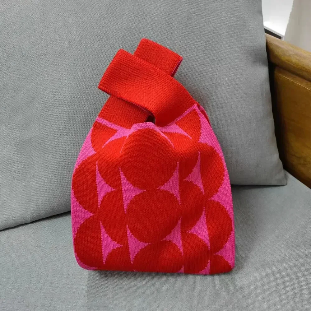 Handmade Knit Handbag Women Knot Wrist Bag Casual Tote Bag Girls Reusable Shopping Bags Knit Handbag