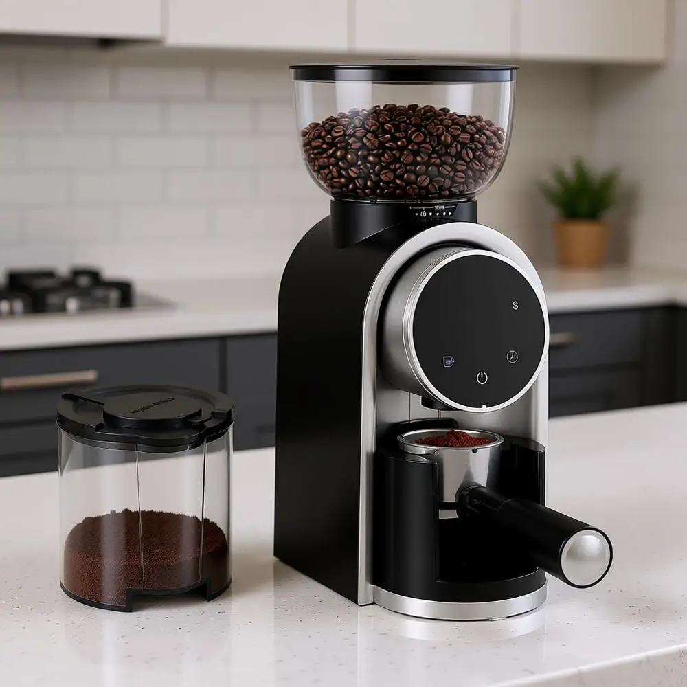 

Электрическая кофемолка с коническими жерновами и 25 точными настройками помола, сенсорная регулируемая электрическая кофемолка с LED-подсветкой, а также (на выбор)