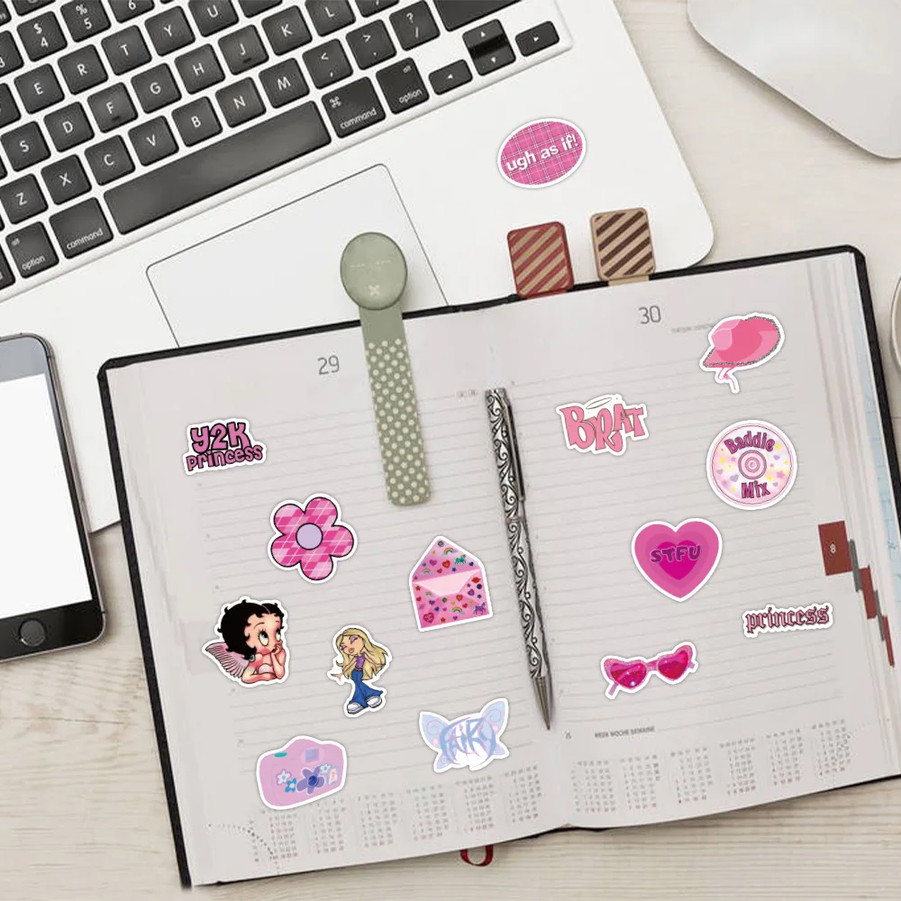 60PCS Phone Case Y2K Millennium Style Trend Stickers Cute Aesthetic Decal Diary Motorcycle Laptop Scrapbook Toy Sticker image 6
