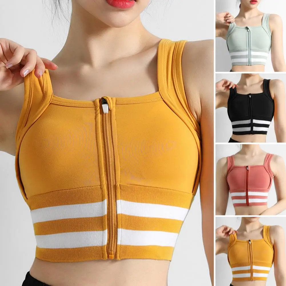 Nylon Sports Bra Supportive Sports Bra Front Zip Sports Bra for Women High Impact Full Coverage Support Yoga Running Fitness