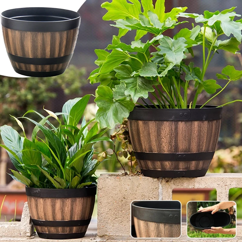 

Bucket-liked Flower Pot Large Capacity Vintage Style Plastic Barrel Plant Container Garden Supply Planting Box Maceteros Plantas