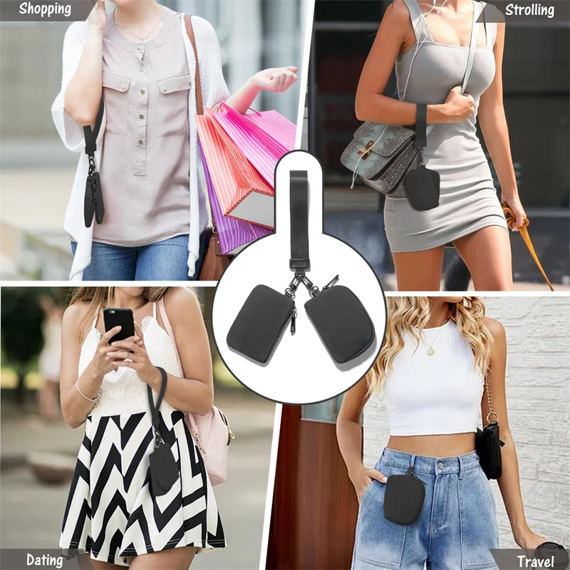 Double Wristlet Keychain Wallet Mini Zipper Wristband Wallet, Female Double Pocket Handbag, Portable Keychain Coin Wallet
