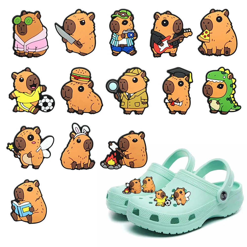 14-100pcs New Animals Capybara Shoe Charms PVC Accessories Clogs Sandal Slides Garden Shoes Decoration Buckle Kids Party Gift image 5