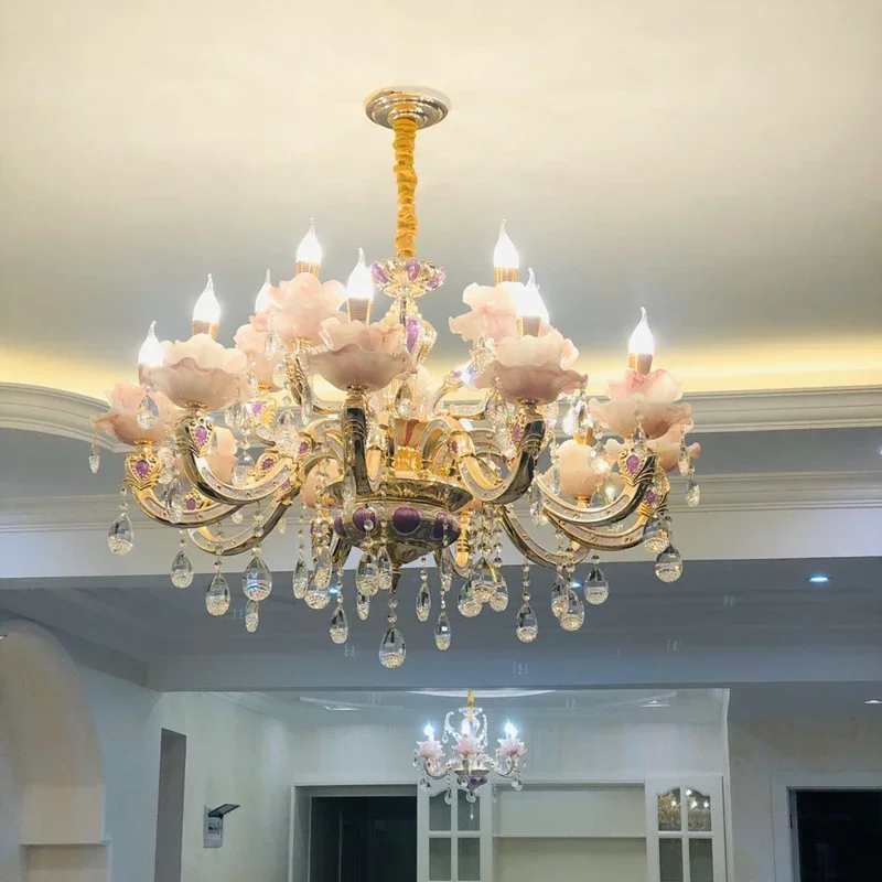 Zinc Alloy Crystal Chandelier Modern Living Room Decoration Lighting European Restaurant Bedroom Candle Lamps