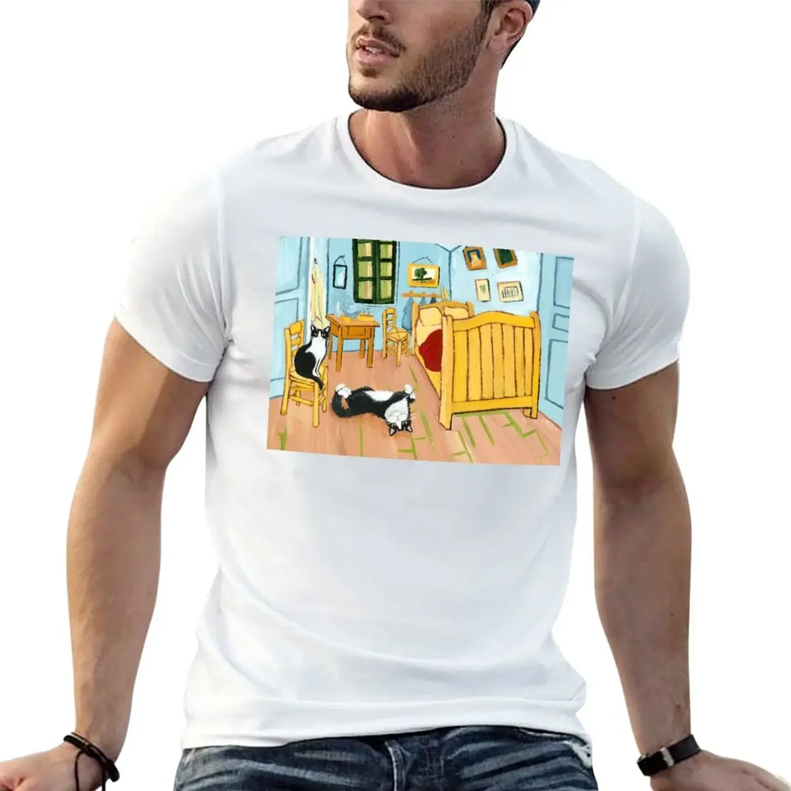 Bedroom in Arles With Cats T-Shirt anime cute clothes Blouse mens tall t shirts