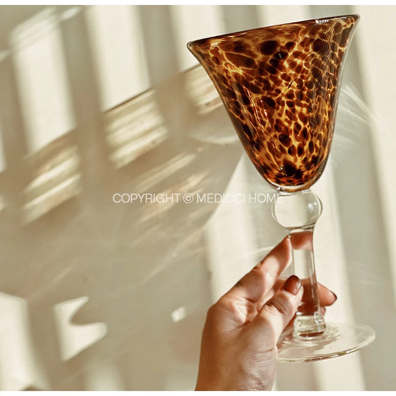 Medicci Home Amber And Black Leopard Hurricane Hand Blown Water Glasses Medieval Style Glassware Luxury Wine Cups For Party Bar