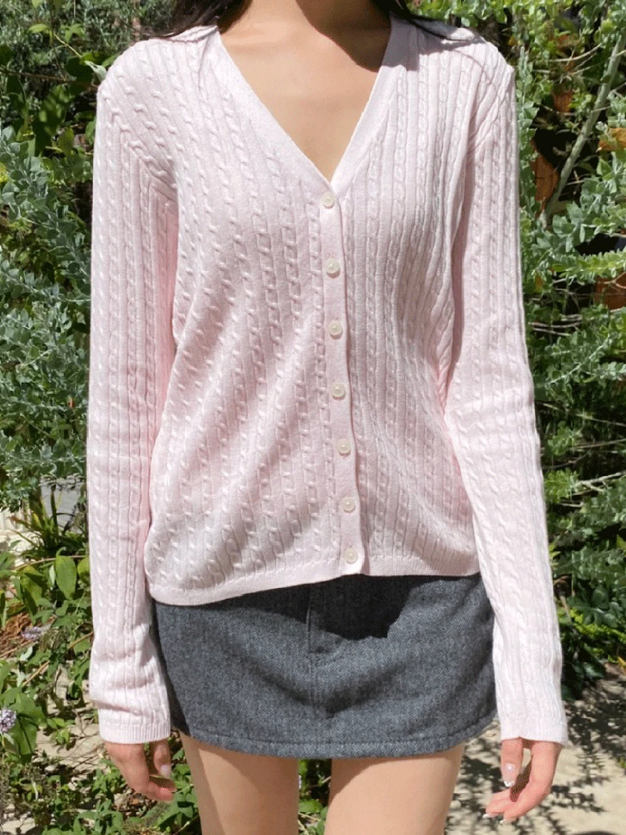 

Винтажный вязаный свитер с v-образным вырезом, кардиган, осенний хлопковый однобортный свитер с цветочным принтом, женские милые детские розовые трикотажные топы