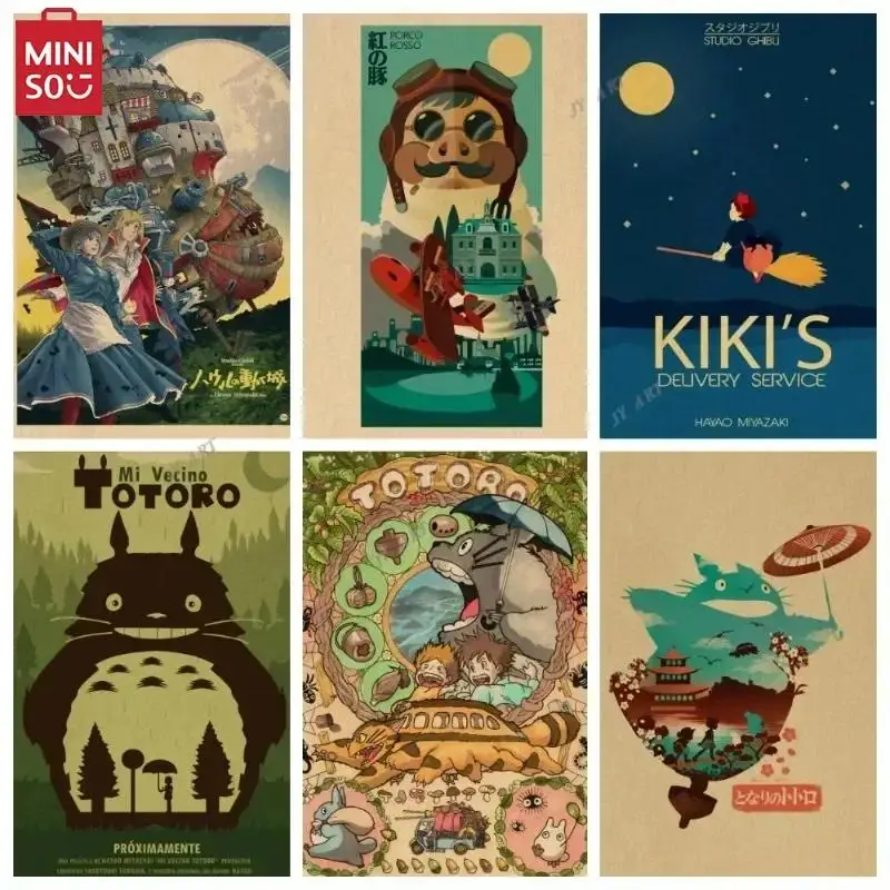 Retro Studio Ghibli Canvas Art  Miyazaki Anime Wall Decor for Modern Home