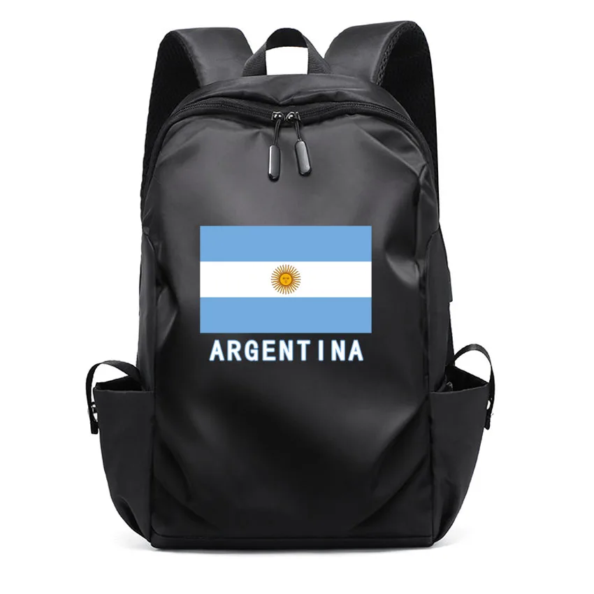 

Argentina Flag Pattern Printed Men Women Laptop Backpacks Black High School Bags Teen College Girl Boy Backpack USB Charging