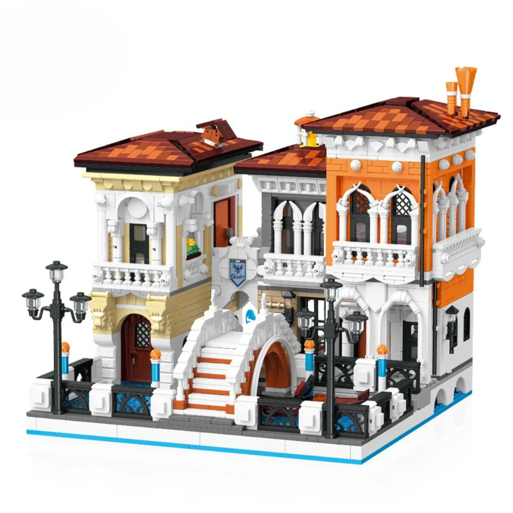 Set de Bloques de Construcción MOC de Arquitectura Retro, Casa Flotante de Venecia, Escena Urbana de Calle, Villa, Pueblo, Cabaña, Juguete para Niños, Regalos de Cumpleaños