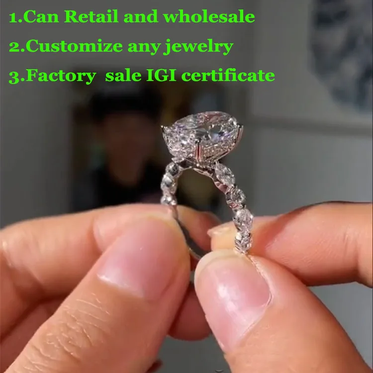 

Luxury Oval D Color 1 2 3Ct IGI Lab Growing Diamond Ring one Set ring Solid 18K White Gold Ring wedding Ring factory sell ﻿