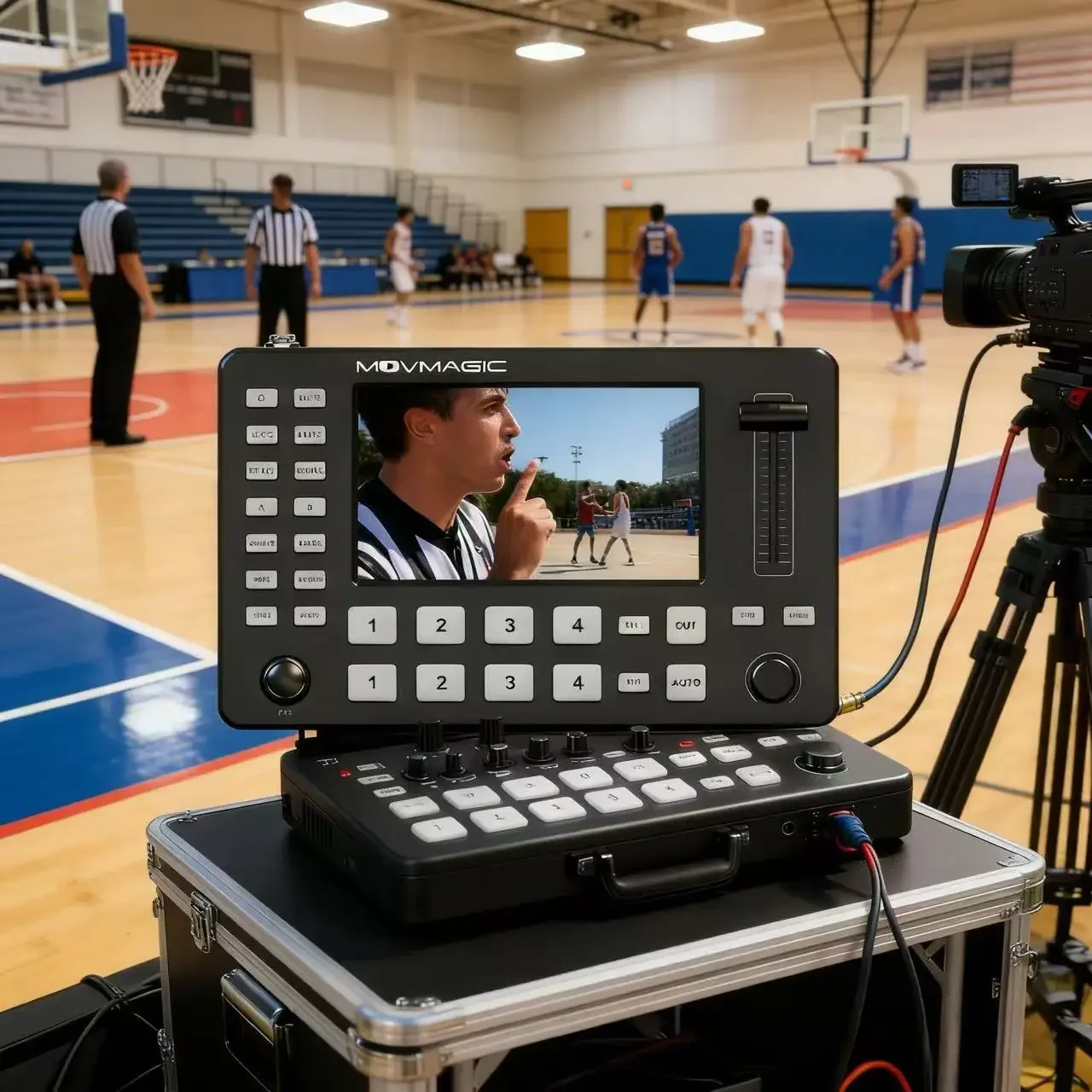Professional Video Switcher Movmagic M1 Multi Format Signal Processor with 4 Inputs & 2 PGM Outputs for Live Streaming