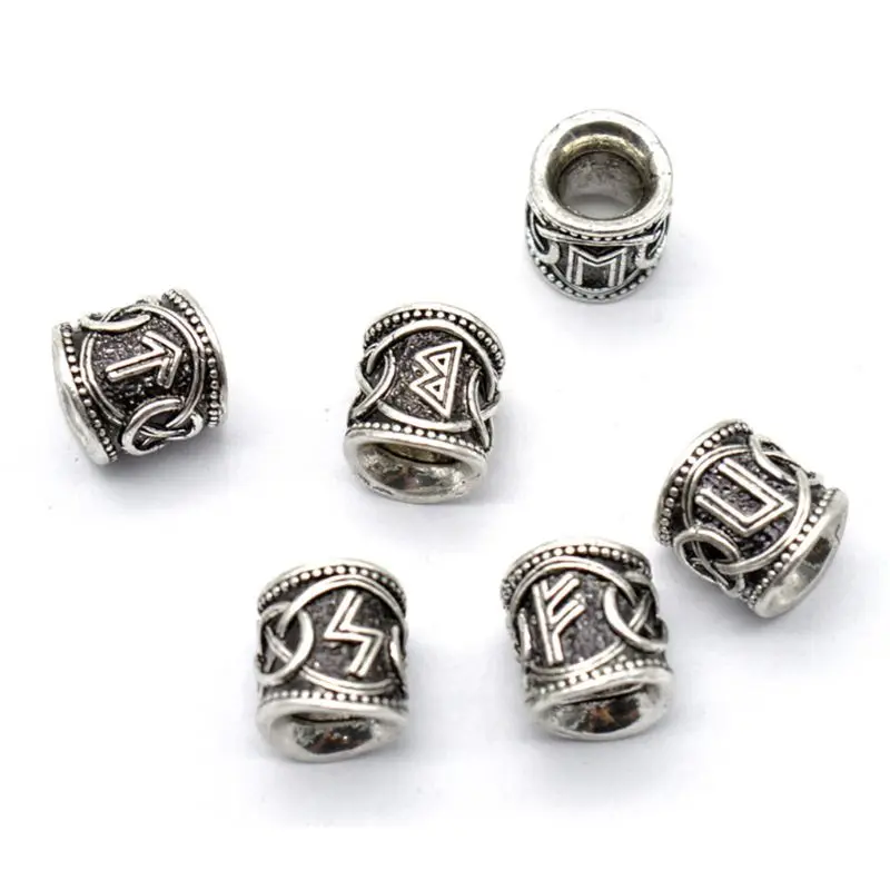 24x/Set Metal Beads  Vintage Silver Paracord Norse  Rune Beads Bracelet Hair Beards for DIY Chain Jewelry