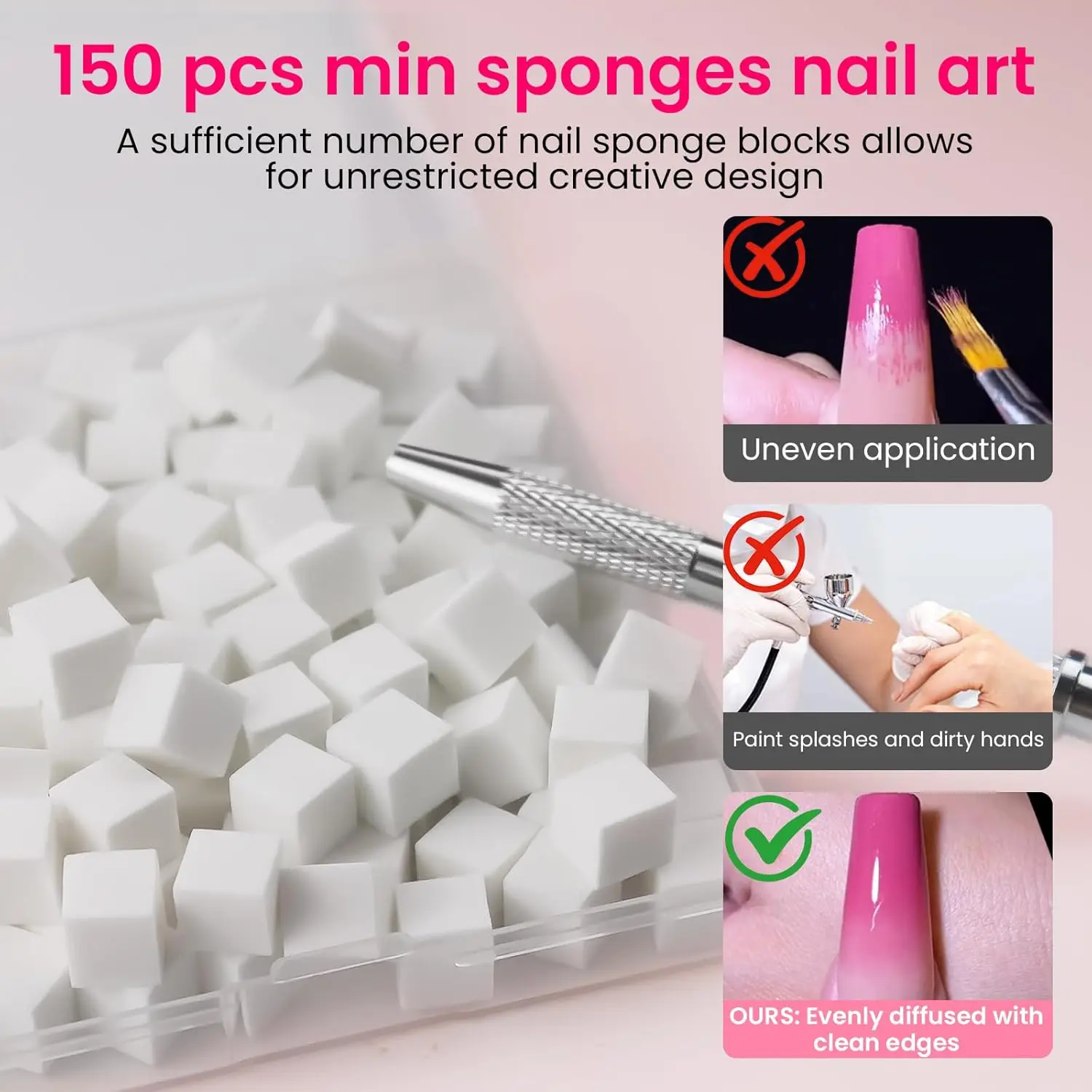 150 spugne per unghie morbide con agganciatore in metallo - Strumenti professionali per timbri per manicure Forniture per nail art Pennelli per design Ombre