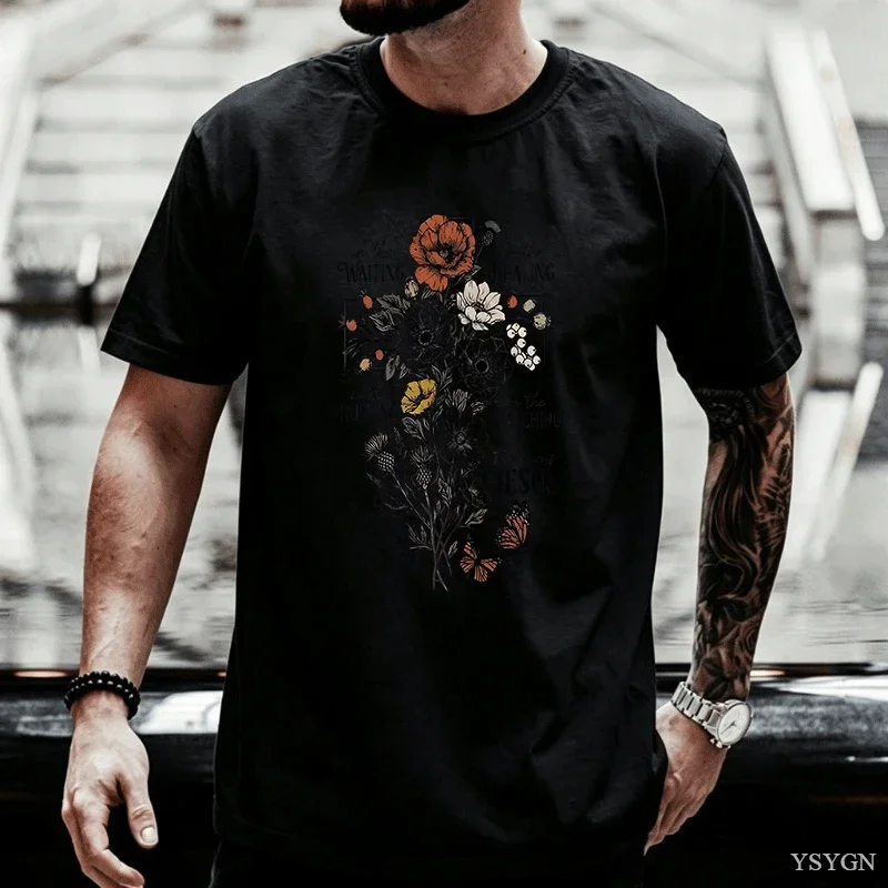 There Was Jesus T Shirt Floral Cross T-Shirt Christian Faith Based Gift for Men Women Religious Printed Short Sleeve Tshirts Top