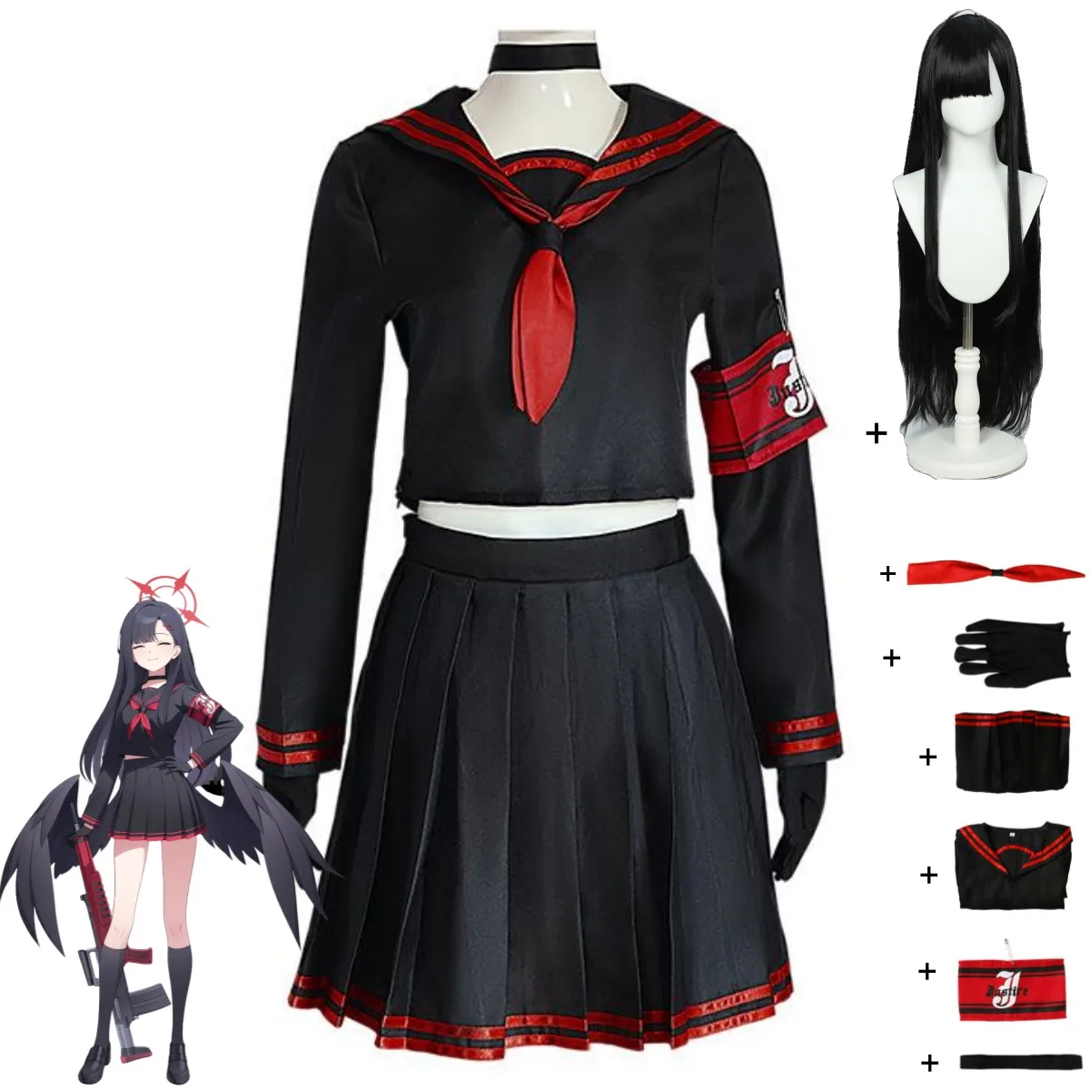 Game Blue Archive Nakamasa Ichika Cosplay Costume Japanese Jk Black Shirt Uniform Skirt Wig Adult Woman Kawaii Campus Suit