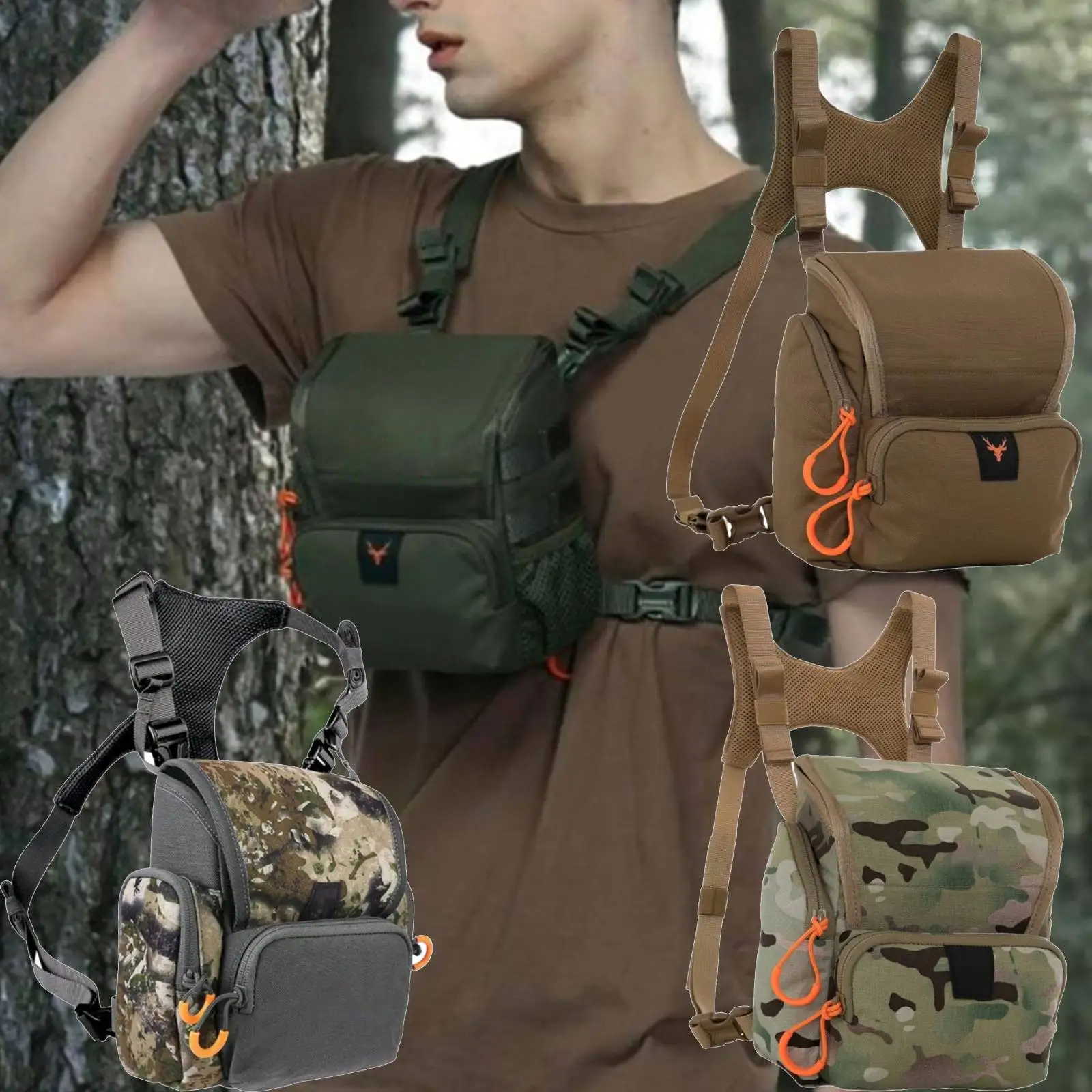 Binocular Harness Chest Pack Hunting Storage Bag Practical Multipurpose Carrier Case with Rain Protection Cover Portable Hiking