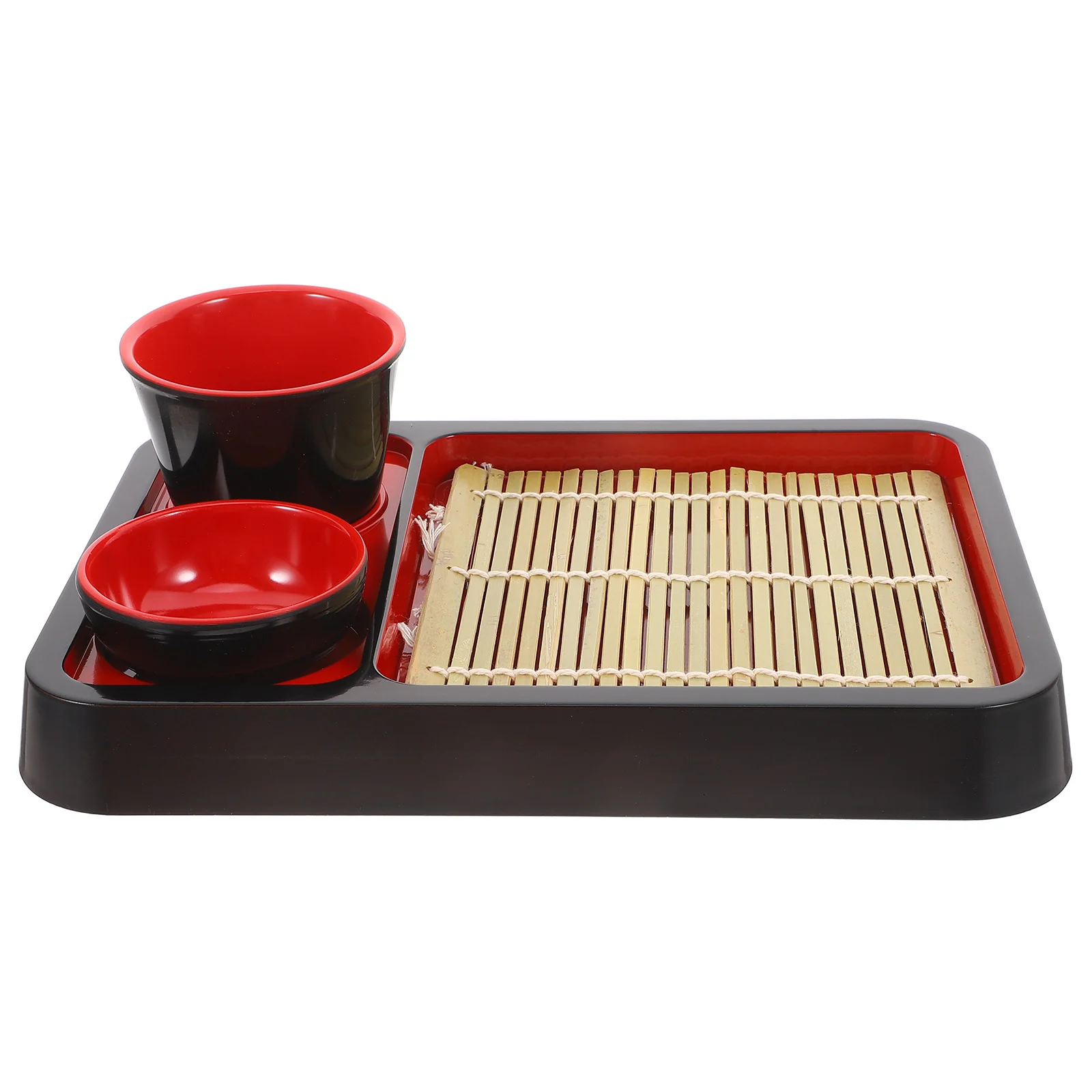 

Japanese Cold Noodle Plate Storage Container Kitchen Tableware Food with Bamboo Mat Style Tray Serving Cushion Supply