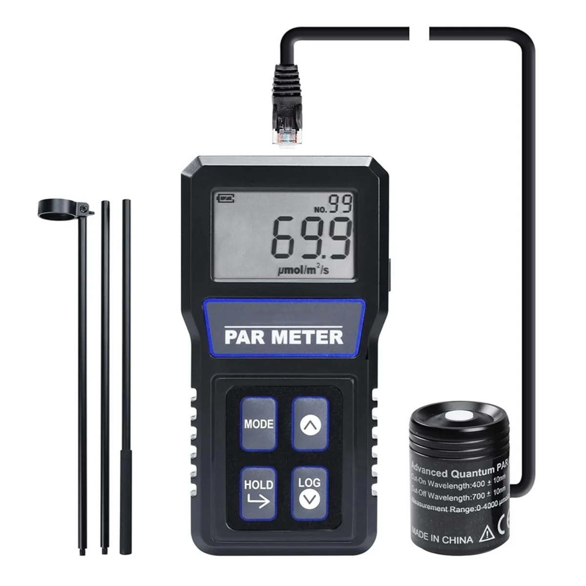 ABKM Digital PAR Meter IP68 Waterproof Probe Full Spectrum Quantum Sensor Photosynthetic Activity for Plant PPFD Tester