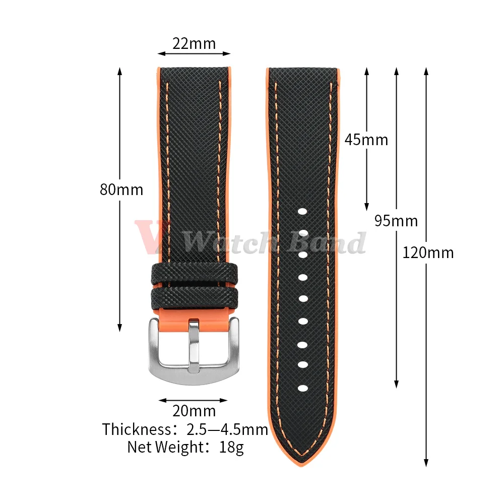 18/19/20/21/22/24mm Nylon-Segeltuch-Gummi-Hybrid-Uhrenarmband für Herren und Damen, Silikon, wasserdicht, orange-blaue Armbänder – Detail 1