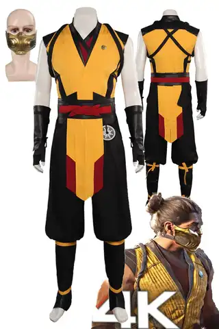 Mortal Kombat Scorpion Cosplay Men Costume Outfits Male Fantasia Role Play Mask Clothes Halloween Carnival Party Disguise Suit