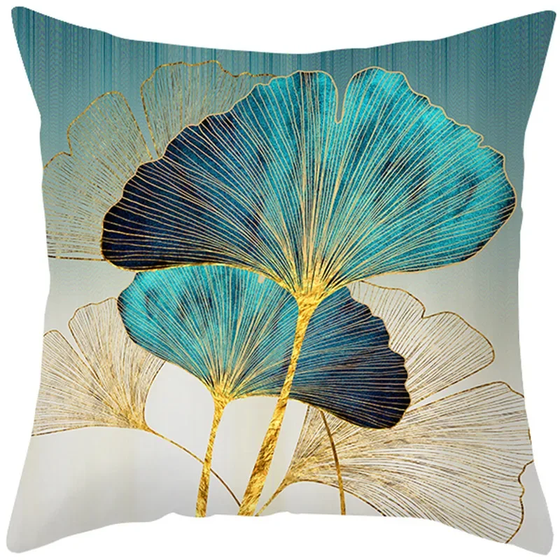 45x45cm Art Oil Painting Floral Pillow Cover Ginkgo Leaf Print Cushion  Sofa Office Seat   Home Decor