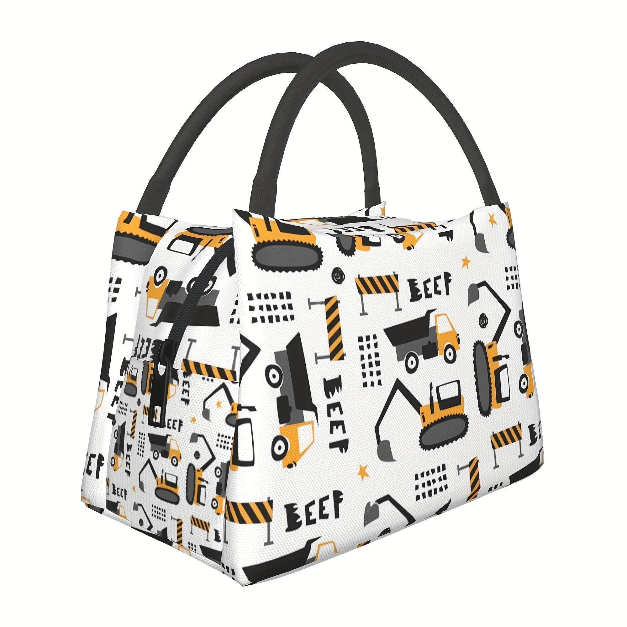 1pc Excavator Truck Pattern Reusable Cooler Bag, Insulated Lunch Bag, for Camping Picnic Beach Suitable for School