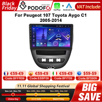Podofo 4G CarPlay Android Radio For Peugeot 107 Toyota Aygo C1 2005-2014 Car Multimedia Player 2din GPS Receiver IPS Autoradio