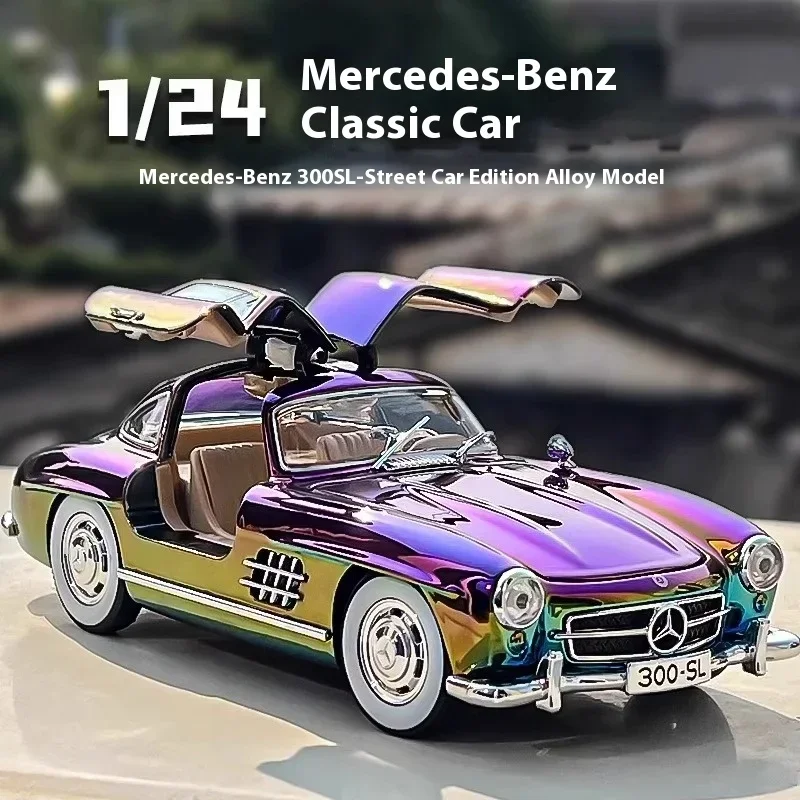 Classic 1:24 Mercedes-Benz 300SL Electroplated Version Alloy Car Diecast Metal Model Collect Hobby Model Ornaments Gift For Boys