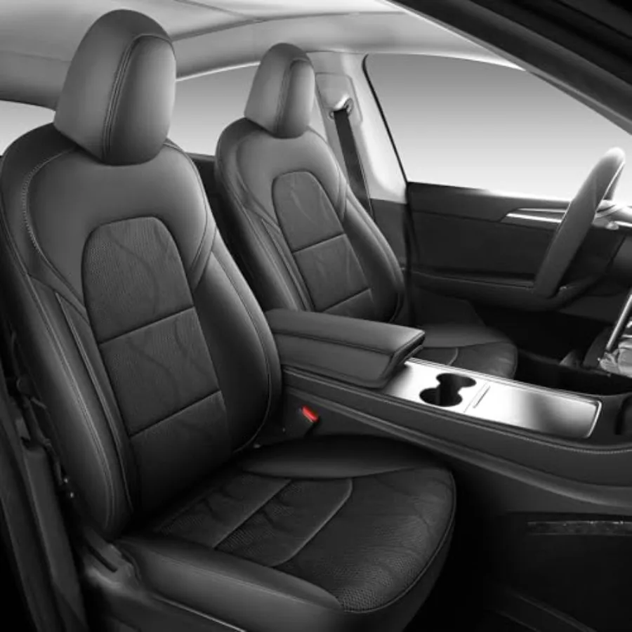 

Полный комплект чехлов из искусственной кожи для Tesla Model Y 2020-2025, черные, идеальная посадка, премиальная текстура, простая установка