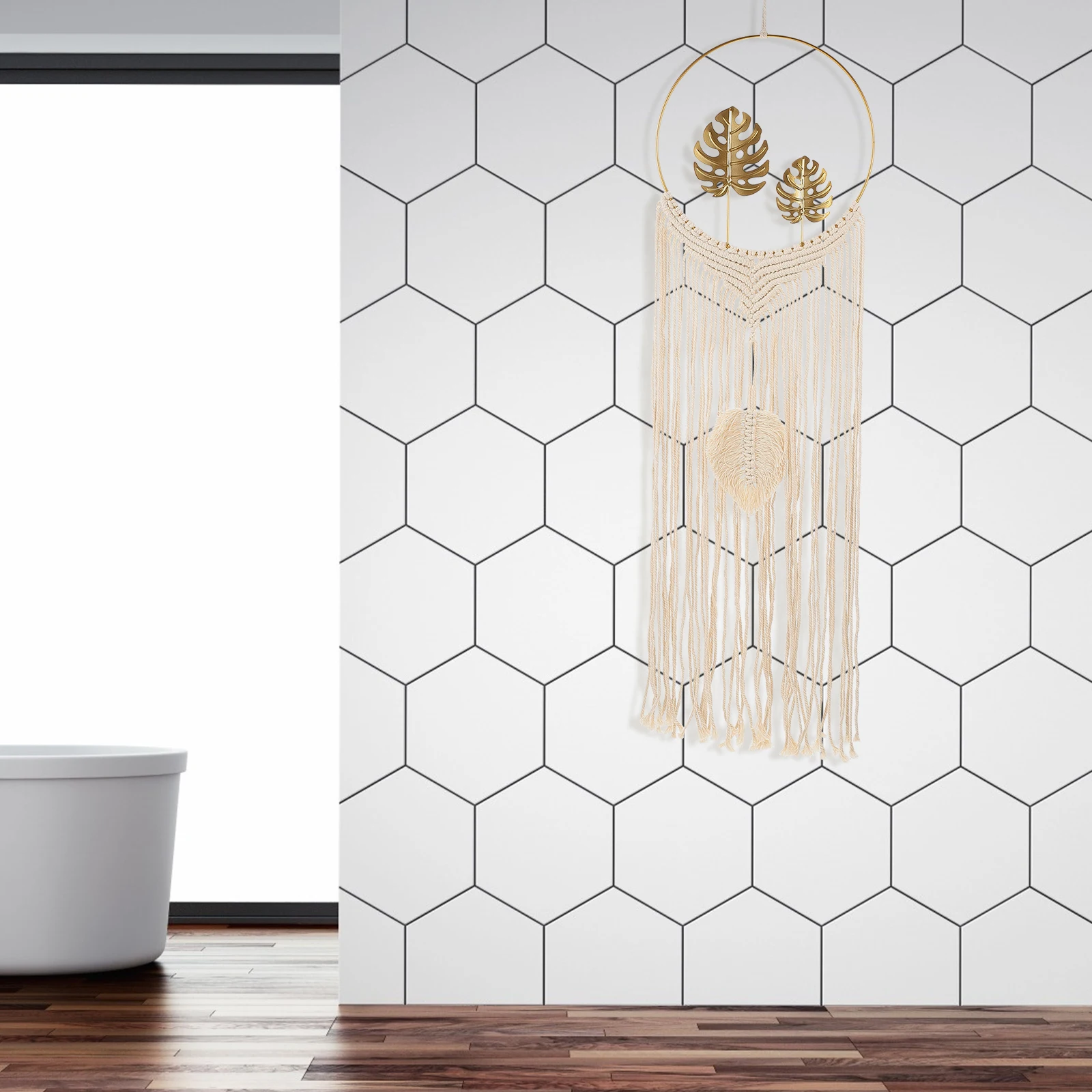 

Indoor Wall Art Tapestry Palm Leaf Cotton Thread Woven Hanging Decoration for Banquet Wedding Party Photo Prop