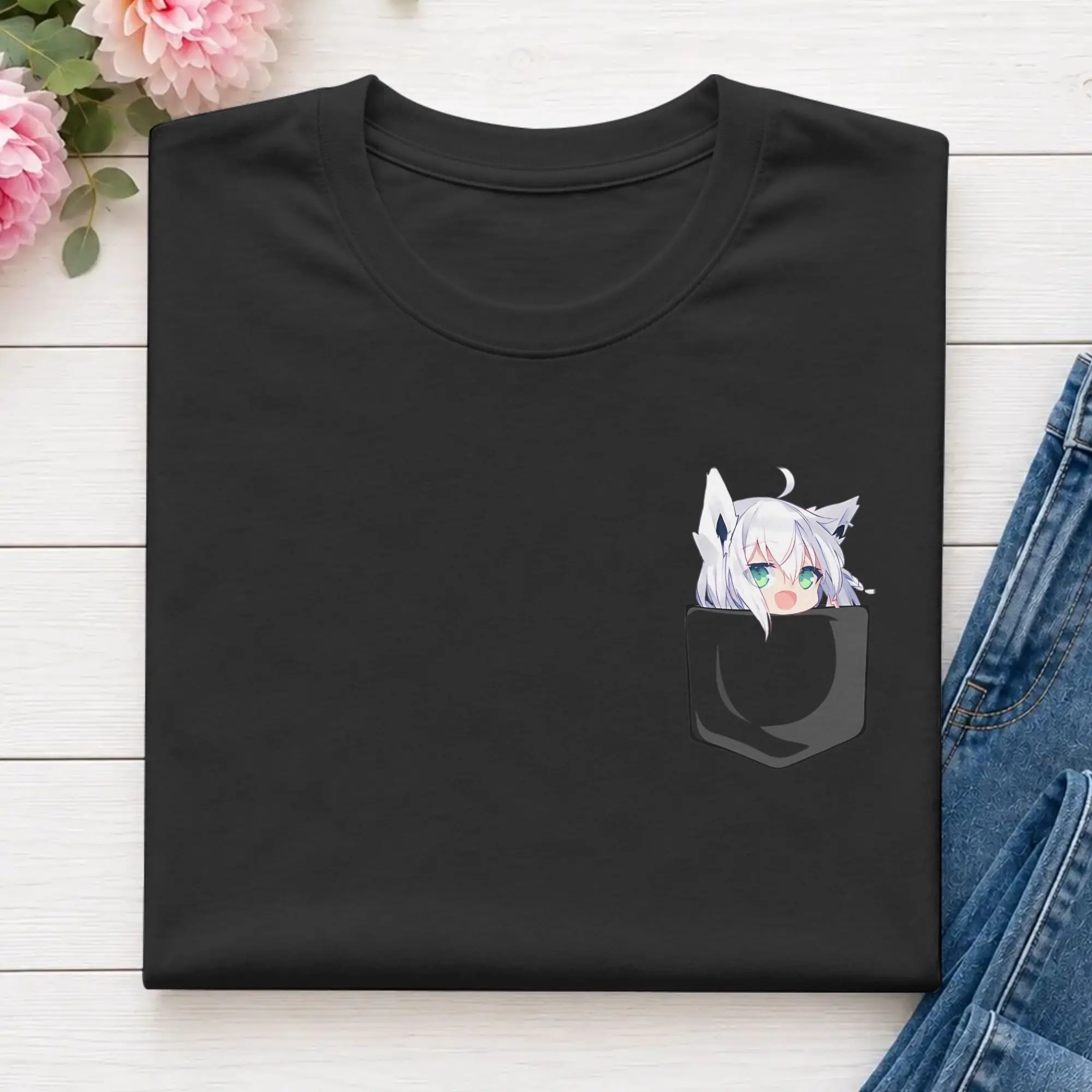Men's T-Shirt Fubuki In Your Pocket  Hololive  Awesome 100% Cotton Tee Shirt  Touhou Project T Shirt O Neck Clothes 4XL 5XL 6XL