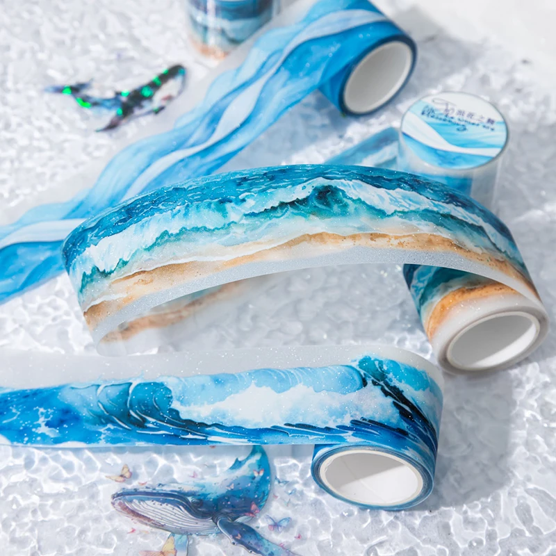 

Journal GO 4x200cm Blue Sea Wave PET Tape Decorative Masking Tape for Craft Collage Journal Scrapbooking DIY Gift Wrapping