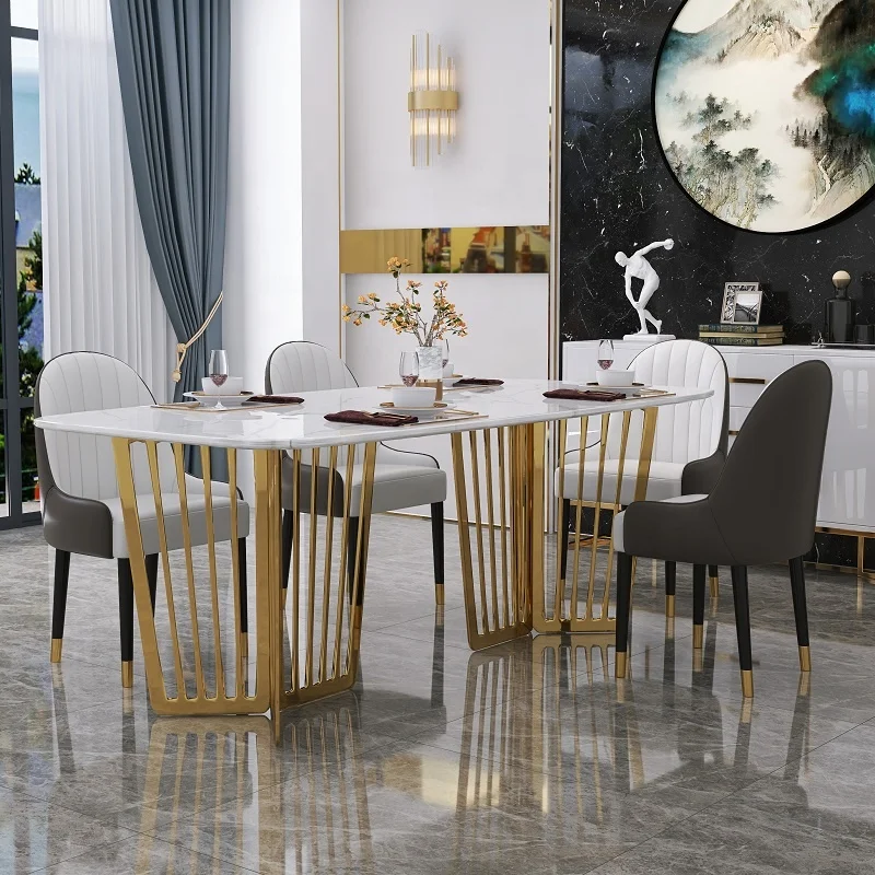 

Factory Hot Sell Luxury Marble Dining Table And Chair Combination Modern Minimalist Table Sintered Stone Household Dining Table