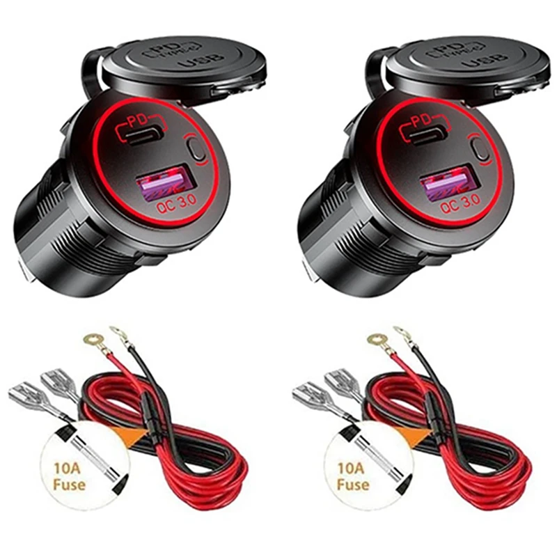 2X PD tipo C caricabatteria da auto USB e caricatore rapido QC 3.0 presa di corrente 12V con interruttore ON/Off per moto RV ATV