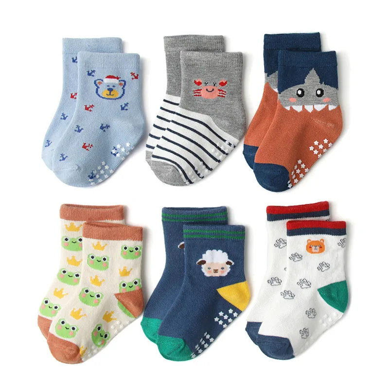 6 Pairs Boys Kids Non-Slip Socks Cute Cartoon Pattern Breathable Comfy Children Floor Socks For All Seasons