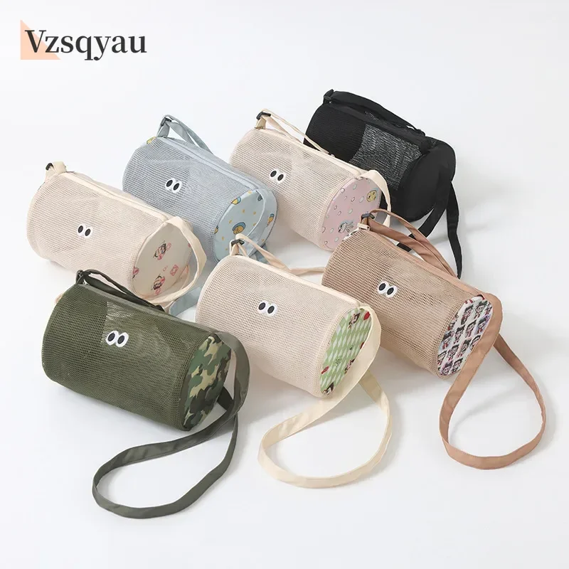 

Large Capacity Cylindrical Mesh Cosmetic Bag Multifunctional Travel Crossbody & Beach Swimming Bag Kids Toy Storage Organizer