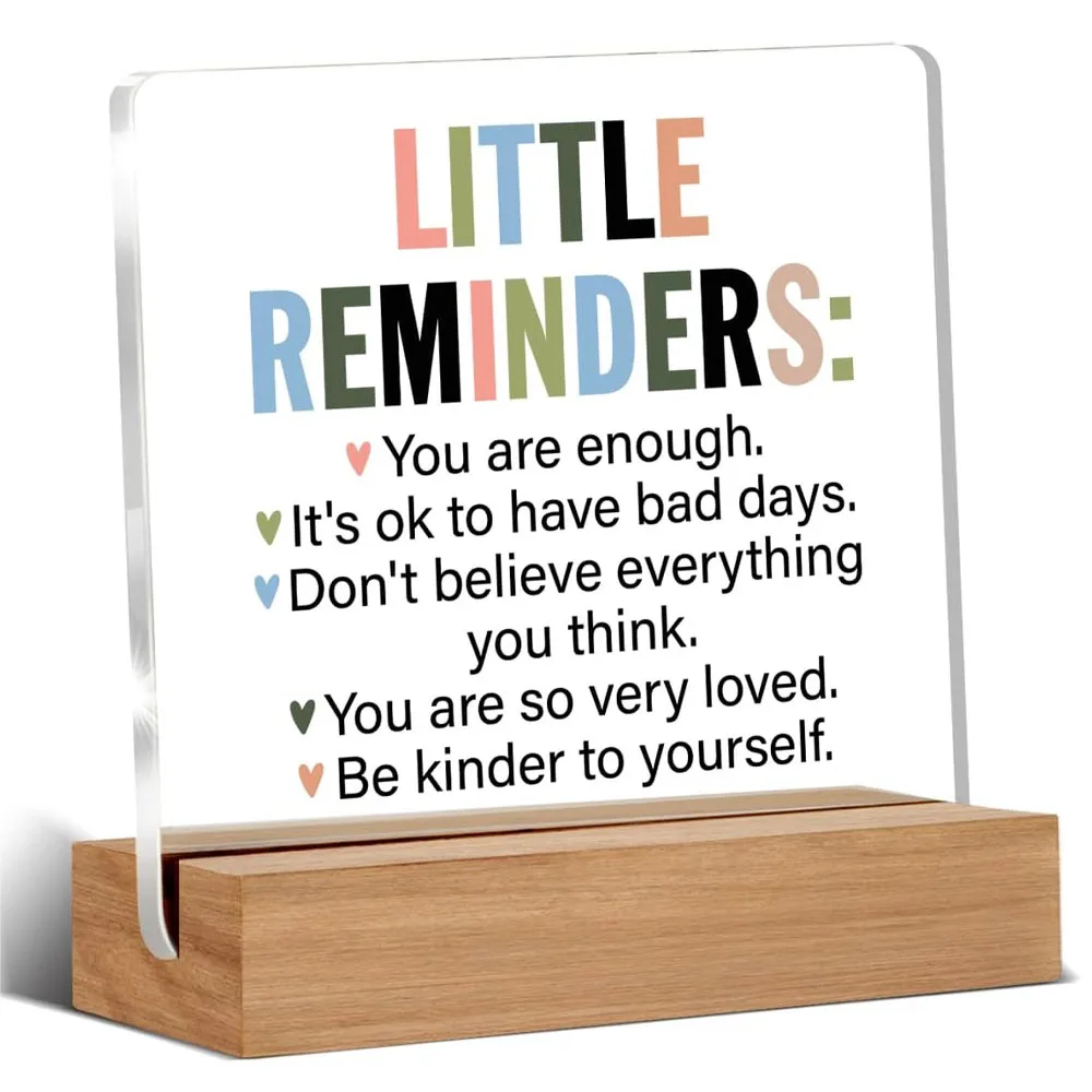 1pc 'You Are Enough' Inspirational Acrylic Desk Sign with Wooden Stand Clear Motivational Office Decor for Table Shelf